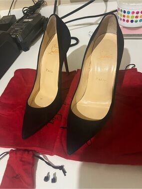 Christian Louboutin Black Suede Pointed-Toe Stiletto Pumps with Red Sole